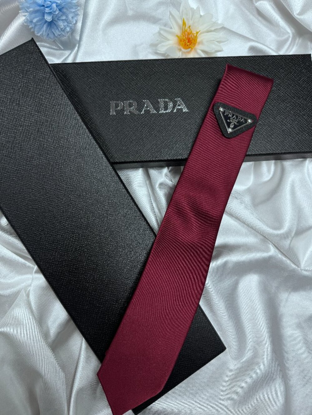 NWT Prada Red Tie Signature Logo  ❤️ Formal Wedding Business Necktie 🎁 - Picture 2 of 6